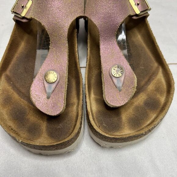 Birkenstock Gizeh Sandals Metallic Pink Color Slip On Thing Sandals Sz 7 - Picture 3 of 14